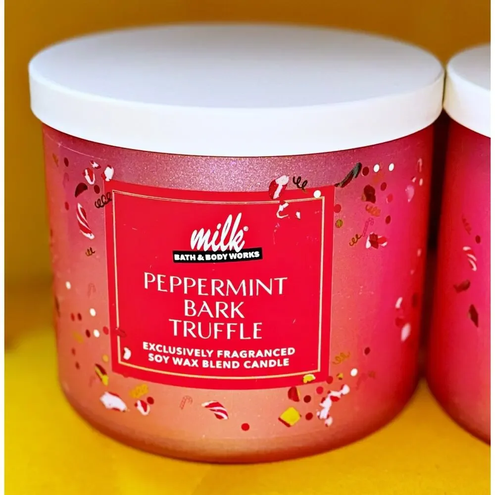 Set of 2 Bath & Body Works Peppermint Bark Truffle Milk Bar 3-Wick Candle 14.5oz - Picture 3 of 7
